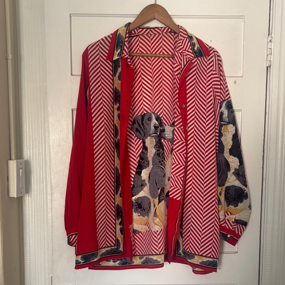 Red and Black Dog Print Shirt